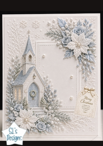 Winter Church Scene Embossed Christmas Card Topper