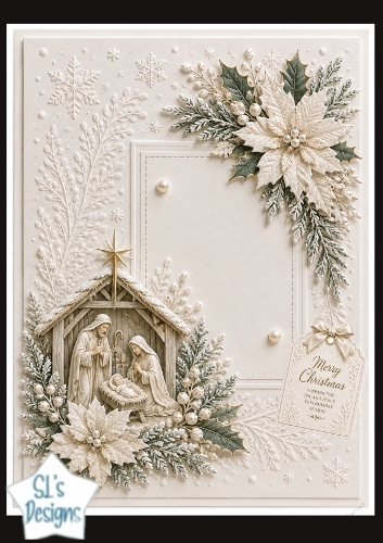 Nativity Scene Embossed Christmas Card Topper