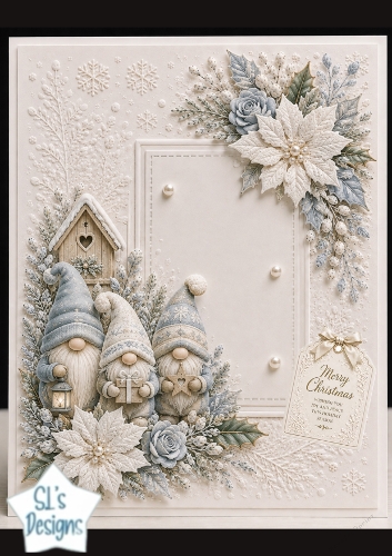 Winter Gnome Trio Embossed Christmas Card Topper
