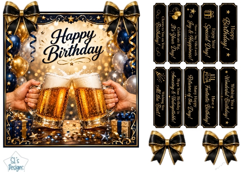 Golden Beer Celebration Birthday Card Topper