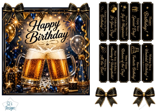 Golden Beer Toast Birthday Celebration Card Topper
