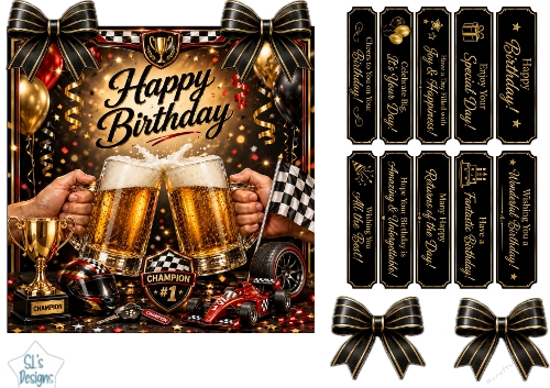 Racing Champion Beer Toast Birthday Card Topper