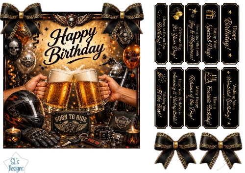 Born to Ride Beer Toast Birthday Card Topper