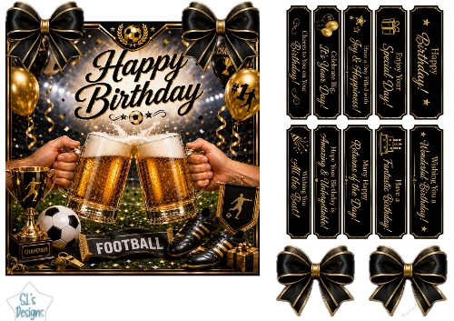 Football Champion Beer Toast Birthday Card Topper