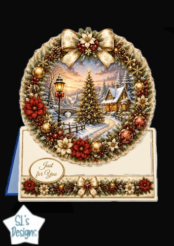 Elegant Winter Cabin Christmas Wreath Card Topper