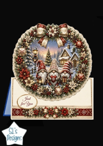 Festive Gnome Christmas Wreath Card Topper