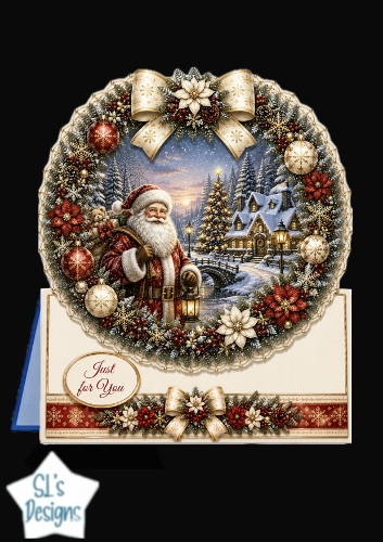 Santa Lantern Christmas Wreath Card Topper