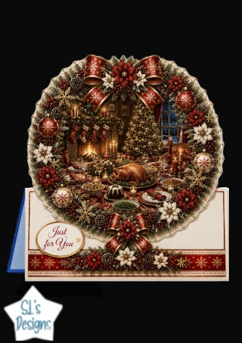Christmas Feast & Fireplace Wreath Card Topper