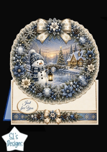 Snowman Lantern Winter Wreath Card Topper