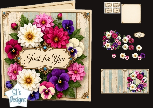 Floral Rustic Just for You Card Topper