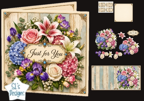 Elegant Floral Just for You Rustic Card Topper