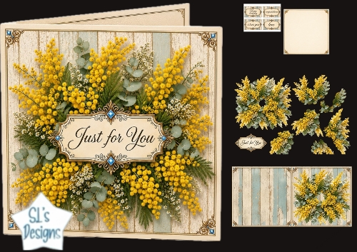 Yellow Mimosa Just for You Rustic Floral Card Topper