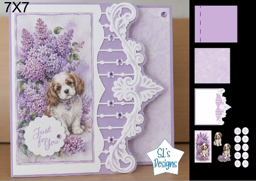 Lilac Floral Dog 7x7 Card Kit with Cute Puppy and Just For You Tag
