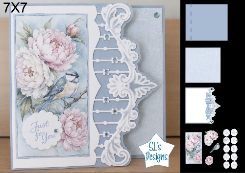 Blue Bird and Peonies 7x7 Card Kit with Just For You Sentiment