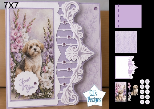 Pastel Floral Puppy 7x7 Card Kit with Just For You Sentiment
