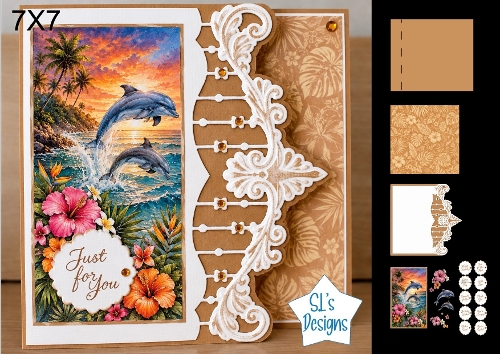 Tropical Sunset Dolphins 7x7 Card Kit with Just For You Sentiment