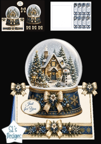 Blue & Gold Snow Globe Just for You Christmas Topper