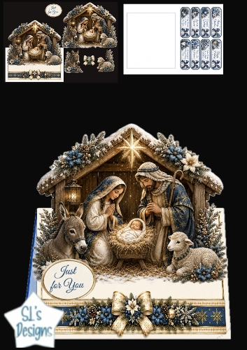 Blue & Gold Nativity Just for You Christmas Topper