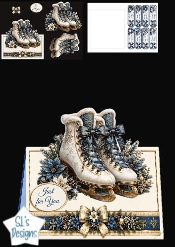 Blue & Gold Ice Skates Just for You Winter Topper