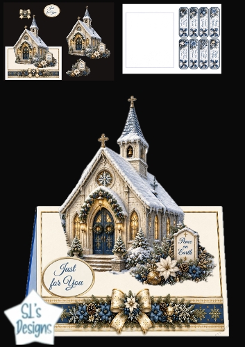 Blue & Gold Winter Church Just for You Christmas Topper