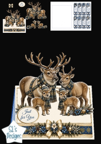 Blue & Gold Deer Family Just for You Winter Topper