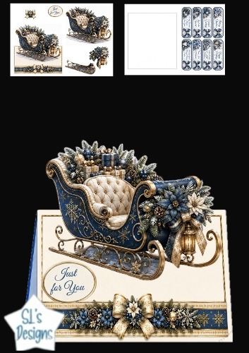 Blue & Gold Christmas Sleigh Just for You Festive Topper