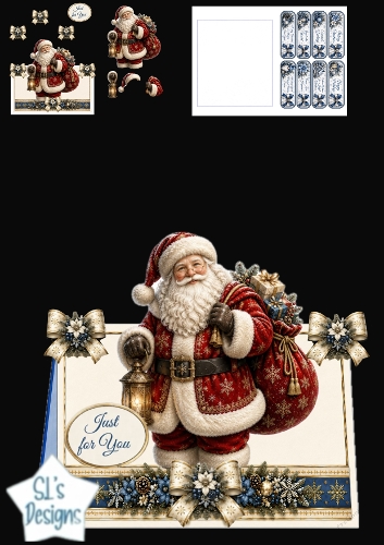 Blue & Gold Santa Just for You Christmas Topper