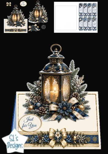Blue & Gold Lantern Just for You Winter Topper