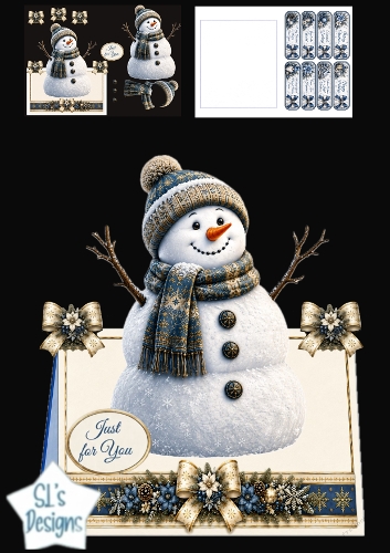 Blue & Gold Snowman Just for You Winter Topper