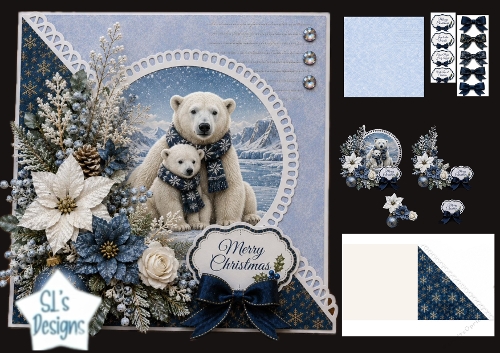 Blue & Silver Polar Bears Merry Christmas Winter Topper