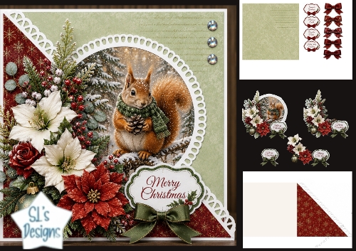 Woodland Squirrel Merry Christmas Winter Topper
