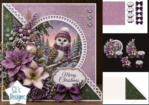 Purple Winter Owl Merry Christmas Festive Topper