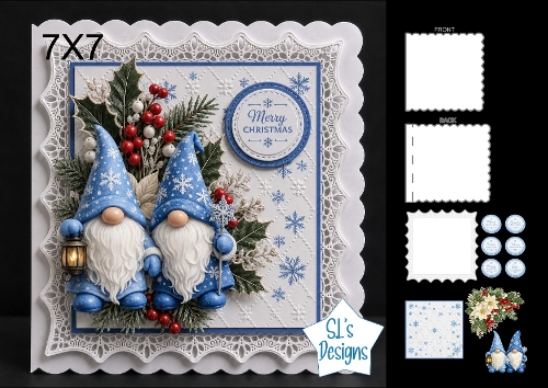 Cute 7x7 Merry Christmas Gnome Card Topper with Winter Foliage