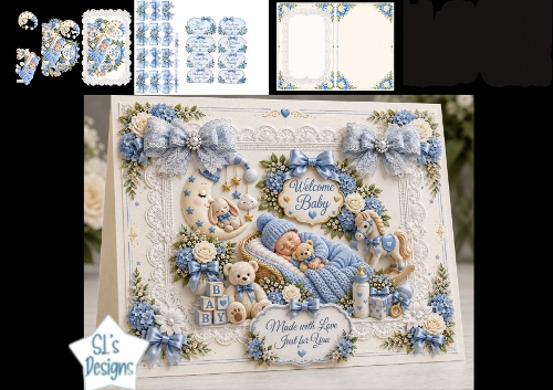 Welcome Baby Boy – Blue Dreams & Teddy Lace Card Kit