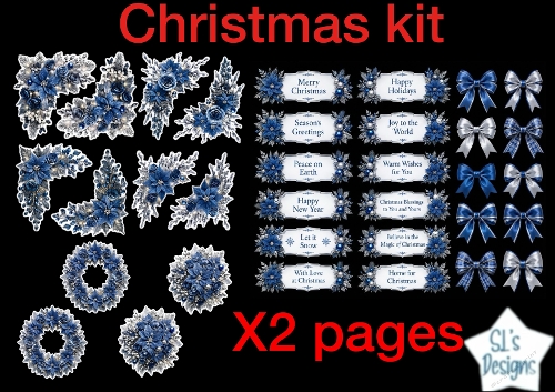 Blue Christmas Elegance – Frosted Florals & Holiday Labels Card Kit