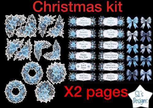 Blue Winter Magic – Elegant Poinsettias & Holiday Labels Card Kit
