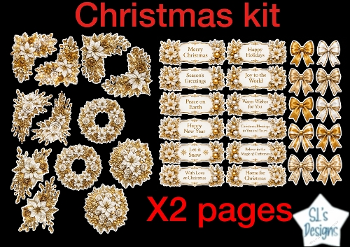 Golden Christmas Elegance – Luxury Florals & Holiday Labels Card Kit