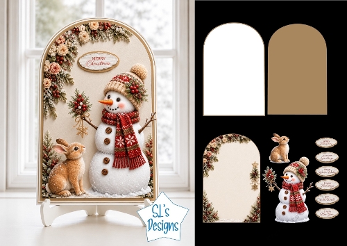 Cute Christmas Snowman & Bunny Arch Topper with Florals & Holiday Labels