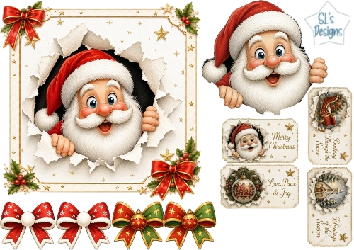 Festive Santa Peek‑Through – Christmas Tags & Holiday Elements Card Kit