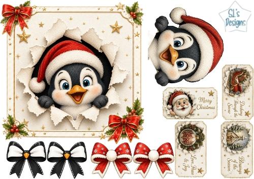 Penguin Christmas Peek‑Through – Festive Tags & Holiday Elements Card Kit