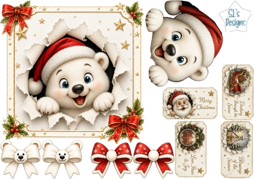 Polar Bear Christmas Peek‑Through – Festive Tags & Holiday Elements Card Kit