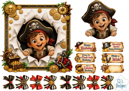 Pirate Birthday Adventure – Peek‑Through Treasure & Party Tags Card Kit
