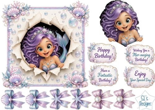 Mermaid Birthday Magic – Ocean Peek‑Through & Party Tags Card Kit