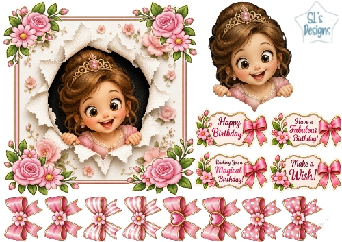 Princess Birthday Magic – Floral Peek‑Through & Party Tags Card Kit
