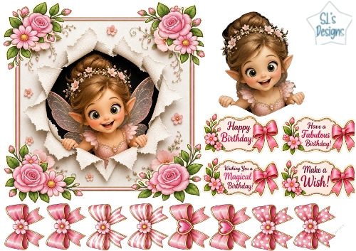 Fairy Birthday Magic – Floral Peek‑Through & Party Tags Card Kit