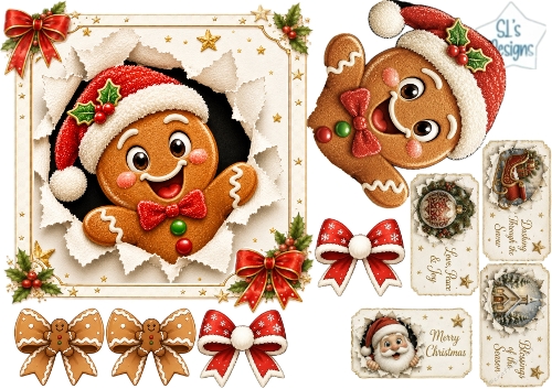 Gingerbread Christmas Peek‑Through – Festive Tags & Holiday Elements Card Kit