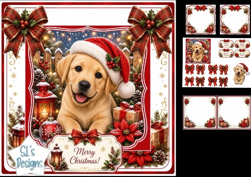Santa Puppy Christmas Card Kit – Cute Dog, Lanterns & Festive Elements