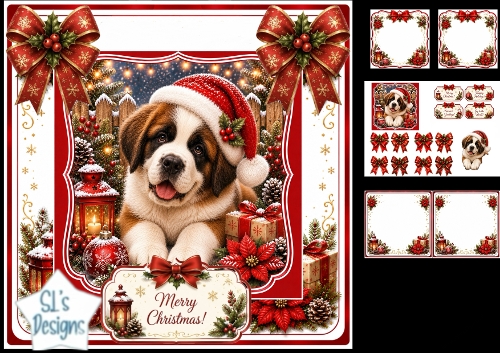 Santa Saint Bernard Christmas Card Kit – Cozy Lanterns & Festive Winter Scene