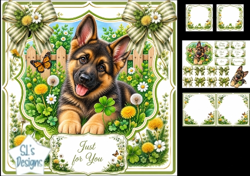 German Shepherd Meadow – Just for You Floral Puppy Card Kit
