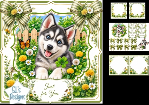 Husky Meadow Greetings – Just for You Floral Puppy Card Kit